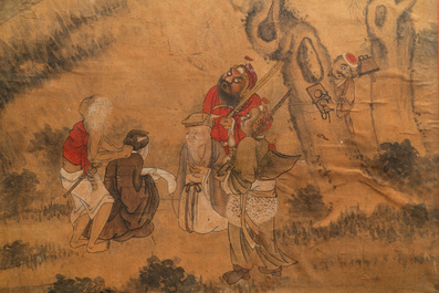 Ecole chinoise, encre et couleurs sur papier, 19&egrave;me si&egrave;cle: 'Le roi de l'enfer'