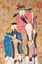 Three Chinese silk embroidered 'Star gods and immortals' panels, 19th C.