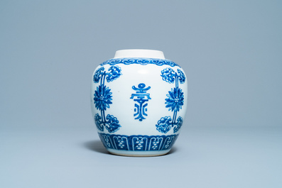 A Chinese blue and white 'Shou' jar, Kangxi
