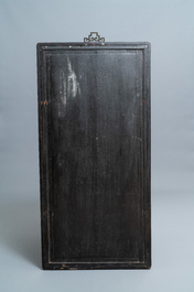 Four Chinese famille verte plaques in wooden frames, 19th C.