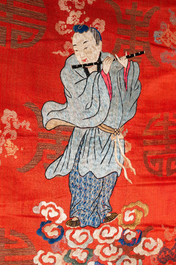 Three Chinese silk embroidered 'Star gods and immortals' panels, 19th C.