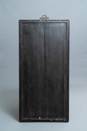 Four Chinese famille verte plaques in wooden frames, 19th C.