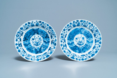 Six Chinese blue and white plates, Kangxi