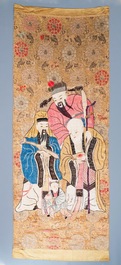 Three Chinese silk embroidered 'Star gods and immortals' panels, 19th C.