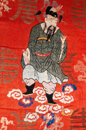 Three Chinese silk embroidered 'Star gods and immortals' panels, 19th C.