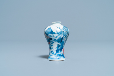A Chinese blue, white and copper red miniature 'meiping' vase, Kangxi