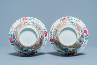 A pair of Chinese famille rose covered bowls, Yongzheng