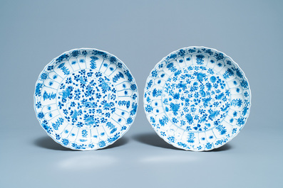 Six Chinese blue and white plates, Kangxi