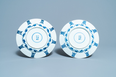 Five Chinese blue and white 'Shou' plates, Kangxi