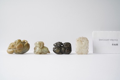 A collection of Chinese jade and hardstone carvings, Qing and later