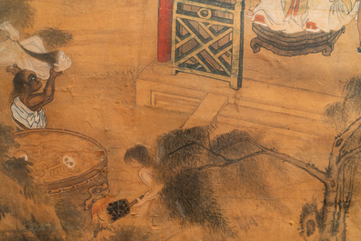 Ecole chinoise, encre et couleurs sur papier, 19&egrave;me si&egrave;cle: 'Le roi de l'enfer'