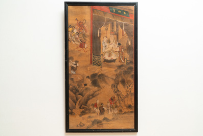 Ecole chinoise, encre et couleurs sur papier, 19&egrave;me si&egrave;cle: 'Le roi de l'enfer'