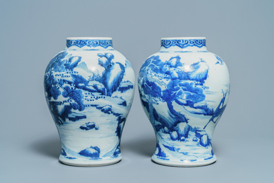 A pair of Chinese blue and white 'deer and crane' vases, Kangxi