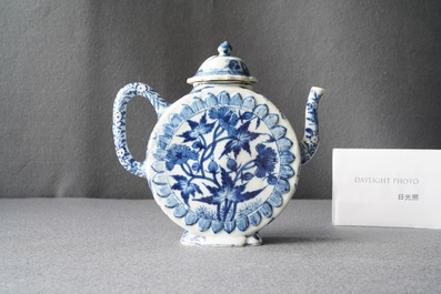 A rare Chinese blue and white circular teapot, Kangxi