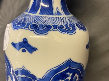 A Chinese blue and white rouleau vase, Kangxi
