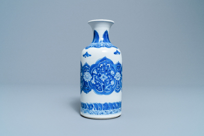A Chinese blue and white rouleau vase, Kangxi
