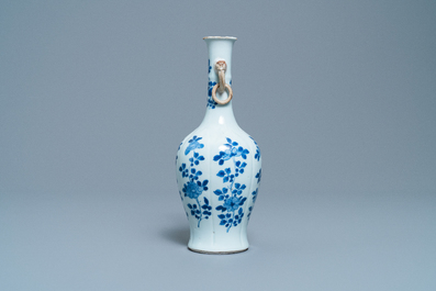 A Chinese blue and white vase with elephant-head handles, Kangxi