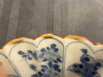 Zes gelobde Chinese blauw-witte schotels met eenden en vlinders, Kangxi