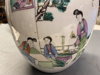 Four Chinese famille rose and qianjiang cai jars and covers, 19/20th C.