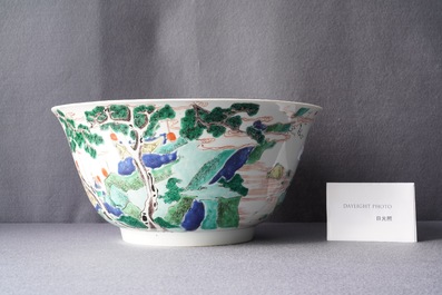 A large Chinese famille verte bowl with figurative design, Kangxi