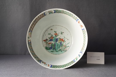 A large Chinese famille verte bowl with figurative design, Kangxi