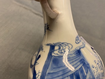 Een Chinese blauw-witte vaas met olifantenoren, Kangxi merk en periode