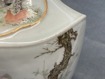 A Chinese famille rose vase with animals in a landscape, 19/20th C.