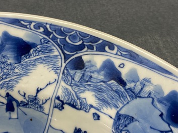 A Chinese blue and white 'musicians' dish, Kangxi