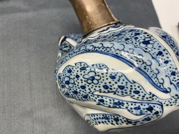 A Chinese silver-mounted blue and white 'frog' kendi, Wanli