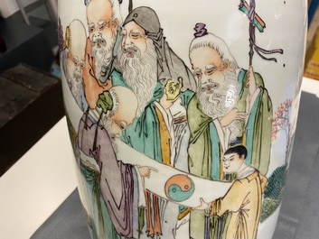 Een Chinese qianjiang cai vaas met geleerden, 19e eeuw