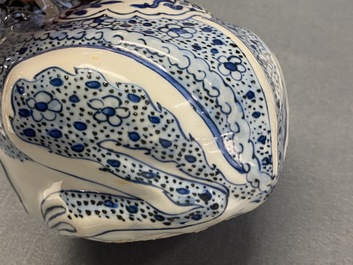 A Chinese silver-mounted blue and white 'frog' kendi, Wanli