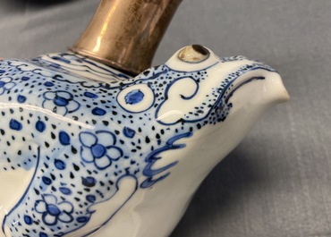 A Chinese silver-mounted blue and white 'frog' kendi, Wanli