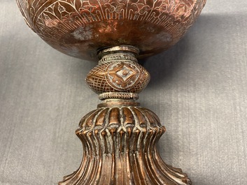 A pair of Tibetan silvered copper alloy altar bowls, 19/20th C.