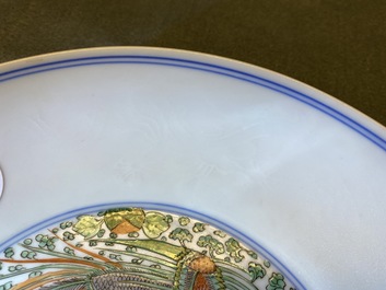 A Chinese famille verte 'double phoenix' plate, Chenghua mark, Kangxi