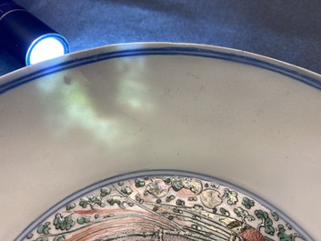 A Chinese famille verte 'double phoenix' plate, Chenghua mark, Kangxi