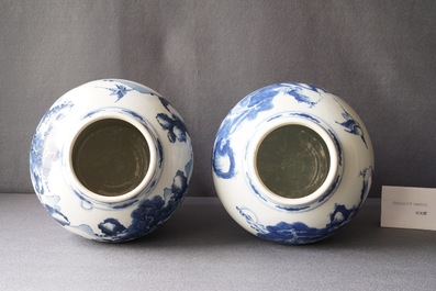 A pair of Chinese blue and white 'deer and crane' vases, Kangxi