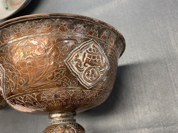 A pair of Tibetan silvered copper alloy altar bowls, 19/20th C.