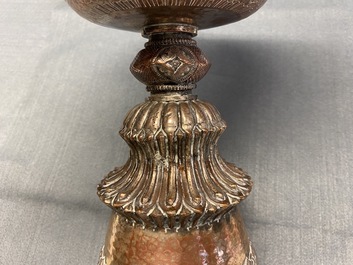 A pair of Tibetan silvered copper alloy altar bowls, 19/20th C.