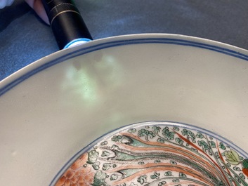 A Chinese famille verte 'double phoenix' plate, Chenghua mark, Kangxi