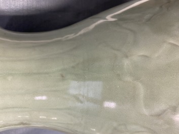 Een Chinese Longquan celadon 'meiping' vaas met reli&euml;fdecor van 'Drie vrienden van de winter', Ming