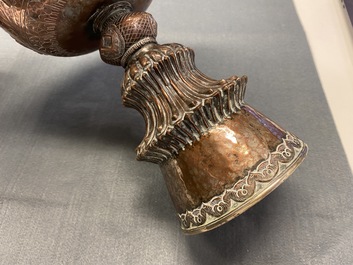 A pair of Tibetan silvered copper alloy altar bowls, 19/20th C.