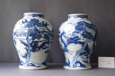 A pair of Chinese blue and white 'deer and crane' vases, Kangxi