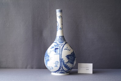 A Chinese blue and white 'qilin' bottle vase, 19th C.