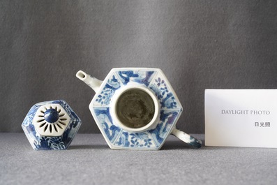 A Chinese blue and white reticulated double-walled teapot and cover, Kangxi