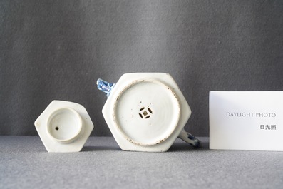 A Chinese blue and white reticulated double-walled teapot and cover, Kangxi