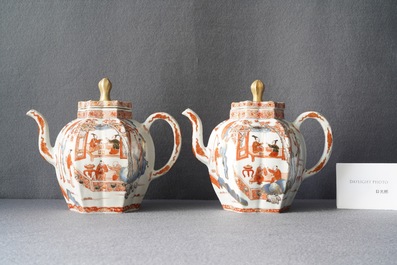 A pair of very large Chinese Imari-style teapots and covers, Kangxi