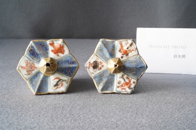 A pair of very large Chinese Imari-style teapots and covers, Kangxi