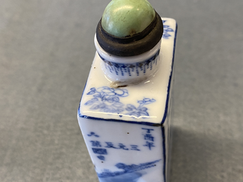 Four Chinese blue and white and iron-red snuff bottles, 19/20th C.