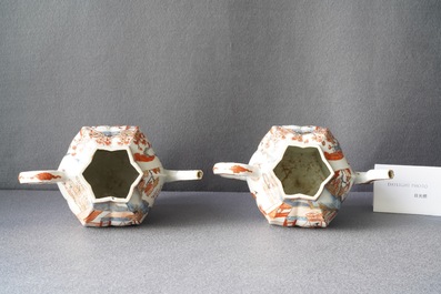 A pair of very large Chinese Imari-style teapots and covers, Kangxi