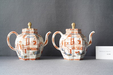 A pair of very large Chinese Imari-style teapots and covers, Kangxi